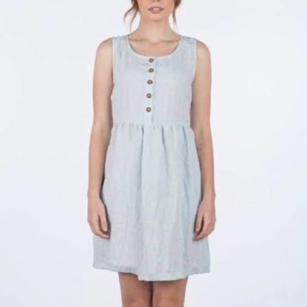 Pyne & Smith Model No.25 Powder blue linen, sleeveless dress